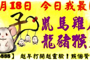 7月18日，今日我最旺！鼠馬雞虎龍豬猴兔！【66888】越早打開越靈驗！點個贊吧！