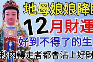 地母娘娘降臨，12月財運好到不得了的生肖，地母娘娘說：誰點我誰發財！