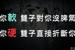 雙子很簡單！你軟，雙子就對你沒有脾氣；你硬，雙子就直接把你折斷！