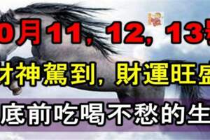 10月11，12，13號財神駕到，財運旺盛，年底前吃喝不愁的生肖