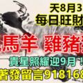 天8月31日：每日旺財提示：牛鼠馬羊，雞豬猴狗。貴星照耀迎9月！9月等著發留言918168必轉！