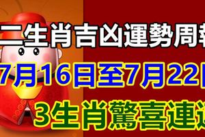 十二生肖吉凶運勢周報｜7月16日至7月22日，3生肖驚喜連連！