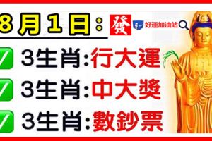 8月1日【9大生肖】：行大運，中大獎，數鈔票！