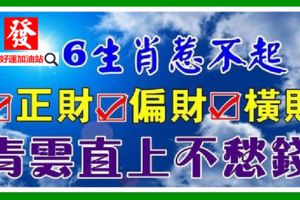 6生肖惹不起，正財偏財橫財如雨，青雲直上