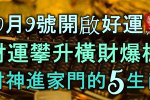 10月9號開啟好運，財運攀升、橫財爆棚，迎來財神進家門的5生肖！