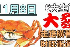 11月8日，6大生肖大發，走路「橫著走」，財旺衝過來