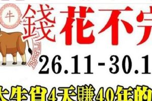 11月最後4天裡，4大生肖連發4天，4天賺40年花不完的錢！有沒有你！