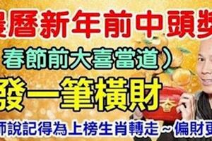 農曆新年前中頭獎，春節前發一筆橫財，大師說記得轉走～偏財更旺