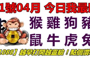 11號04月，今日我最旺！猴雞狗豬鼠牛虎兔！【11088】越早打開越靈驗！點個讚吧！