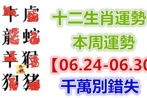 十二生肖運勢：本周運勢【06.24-06.30】千萬別錯失！