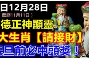 今日12月28日，（農曆11月11日）福德正神顯靈！8大生肖【請接財】元旦前必中頭獎！