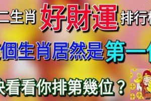 十二生肖「好財運」排行榜！這個生肖居然是第一位,快看看你排第幾位？