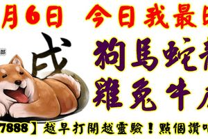 9月6日，今日我最旺！狗馬蛇龍雞兔牛虎！【77888】越早打開越靈驗！點個讚吧！