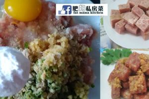 金沙午餐肉～美味的午餐肉再裹上一層沙沙的鹹蛋黃，確實是好吃的，不能不讓人驚嘆。而且這道菜做法很簡單，十分鐘就可以做好。