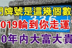 門牌號是這幾個數字，說明2019年輪到你走運了，10年內大富大貴！