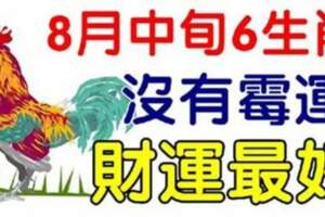 8月中旬財運最好，沒有霉運的六生肖