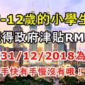 7-12歲的小學生，將獲得政府津貼RM500，直到31/12/2018為止！手快有，手慢沒有！