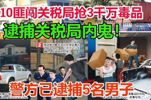 10匪闖關稅局搶3千萬毒品　，警方逮捕5名男子歸案，關稅局2官員涉案！