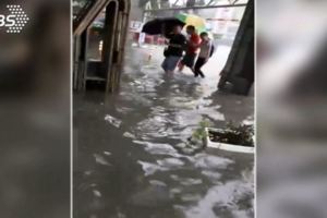 用倒的！南投集集火車站暴雨水淹小腿肚遊客逃