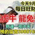 今天9月5日：每日旺財提示：羊馬虎牛，龍兔蛇雞。財運一飛沖天！如果上榜的留言5988168必轉！