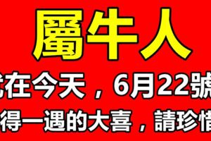 就在今天，屬牛人6月22號，難得一遇的大喜，請珍惜！