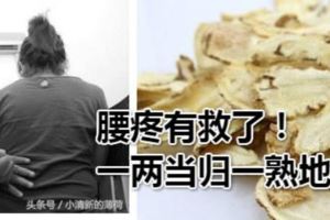 腰疼有救了！一兩當歸一熟地，用一個好一個！腰疼男性快存