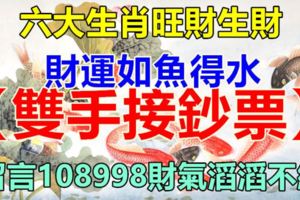 六大生肖旺財生財，財運如魚得水，【雙手接鈔票】留言108998財氣滔滔不絕