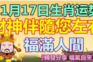 11月17日生肖運勢，財神伴隨您左右！『轉發分享福氣自來』