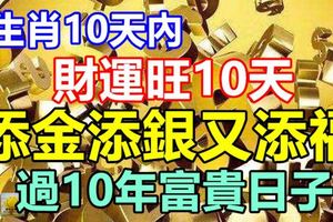 3生肖10天內財運旺10天!添金添銀又添福,過10年富貴日子!