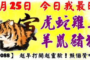 4月25日，今日我最旺！虎蛇雞馬羊鼠豬狗！【99088】越早打開越靈驗！點個贊吧！