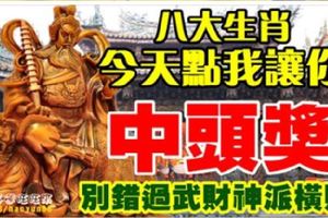 八大生肖，今天點我讓你中頭獎！別錯過武財神派橫財！