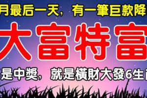 8月最後一天，有一筆鉅款降臨，不是中獎，就是橫財大發6生肖