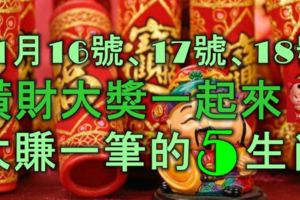 11月16號、17號、18號三天，橫財大獎一起來，大賺一筆的5大生肖！