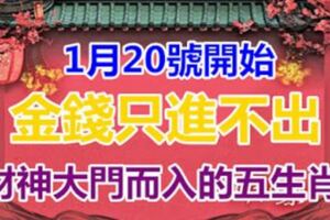 1月20號開始，金錢只進不出，財神大門而入的五生肖