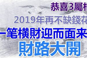 恭喜3屬相，財路大開，一筆橫財迎而面來，2019年再不缺錢花！