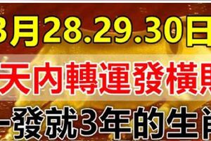 這些生肖，3月28.29.30日3天內轉運發橫財，一發就3