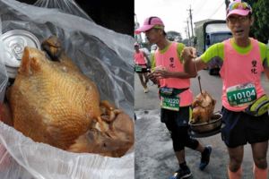 虎尾媽媽硬塞！全馬跑友拎桶仔雞跑7K笑：差點吃到關門