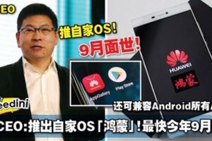 華為CEO：推出自家OS「鴻蒙」！最快今年9月面世！還可兼容Android所有App！