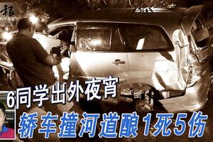 6同學出外夜宵轎車撞河道釀1死5傷