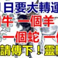 6月1日大轉運，一個牛，一個羊，一個蛇，一個豬！今天請傳下！靈驗！