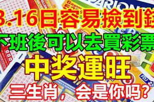 3.16日容易撿到錢的生肖，下班後可以去買彩票！