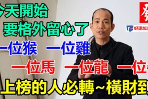 今天開始要格外留心了，猴雞馬龍牛~三太子說：必須轉啊~