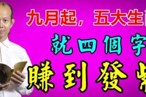 9月，這5大生肖就四個字：「賺到發紫」