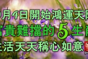 10月4日開始，鴻運天降，富貴難擋的5生肖，生活天天稱心如意！