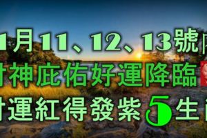 11月11、12、13號內，財神庇佑，好運降臨，財運紅得發紫的5大生肖！