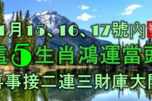 11月15、16、17號內，這5大生肖鴻運當頭，喜事接二連三財庫大開！