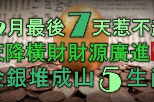 12月最後7天惹不起，天降橫財，財源廣進，金銀堆成山的5大生肖！