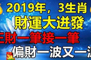 2019年，3生肖財運大迸發，正財一筆接一筆，偏財一波又一波