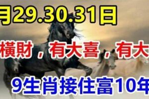 1月29.30.31日有橫財，有大喜，有大獎，9生肖接住富10年！