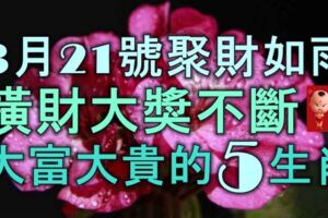 3月21號開始，聚財如雨，橫財大獎不斷，大富大貴不差錢的5生肖！